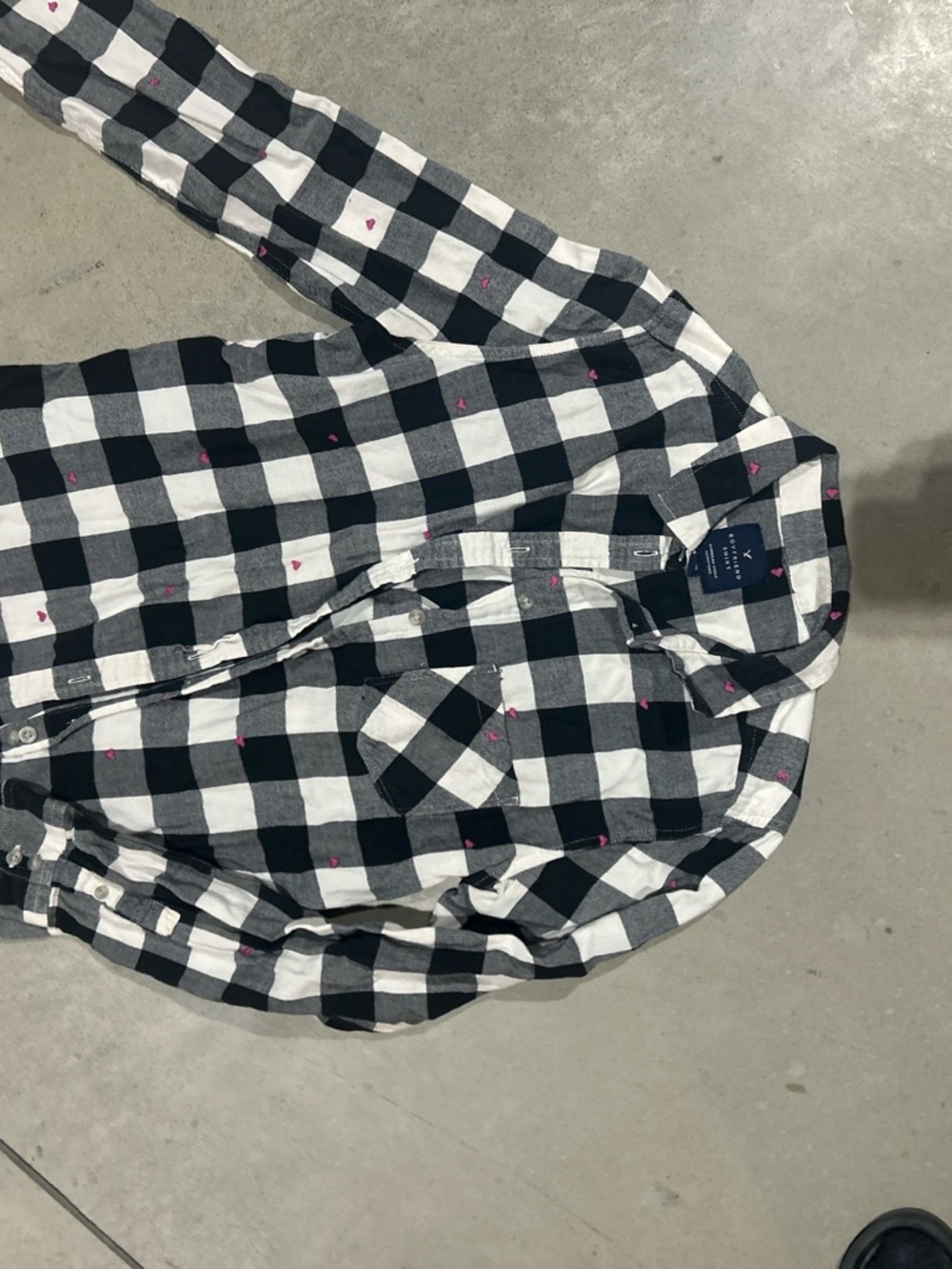 Black & White Check Flannel Shirt with Pink Accent - Men